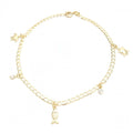 14K GOLD PLATED 9.5" ANKLET W/ 2 TURTLE, 1 FISH & 2 CRYSTAL CHARMS DANGLING M410