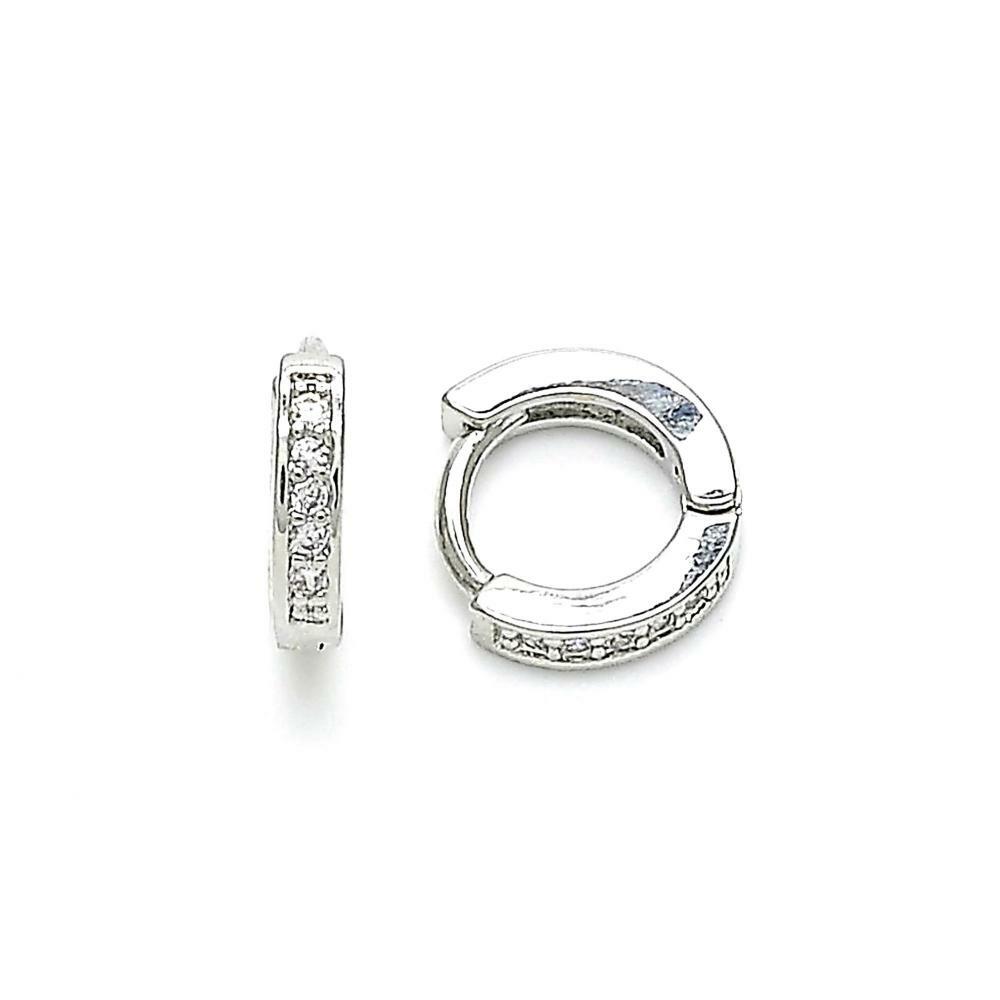 .925 STERLING SILVER PLATED SMALL HUGGIE HOOP EARRINGS W/ 1 ROW OF WHITE CZ M361