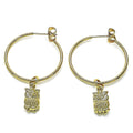14K GOLD PLATED HOOP EARRINGS W/ OWL CHARM DANGLING &A HIGH POLISHED FINISH M625