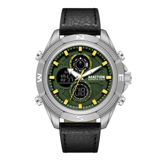 Kenneth Cole Reaction Men's Analog Digital Watch Leather Strap KRWGD7006103