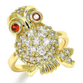 14K GOLD PLATED RING OWL DESIGN W/ WHITE CZ AND RED CZ EYES SIZES 7.5, 8 M114-5