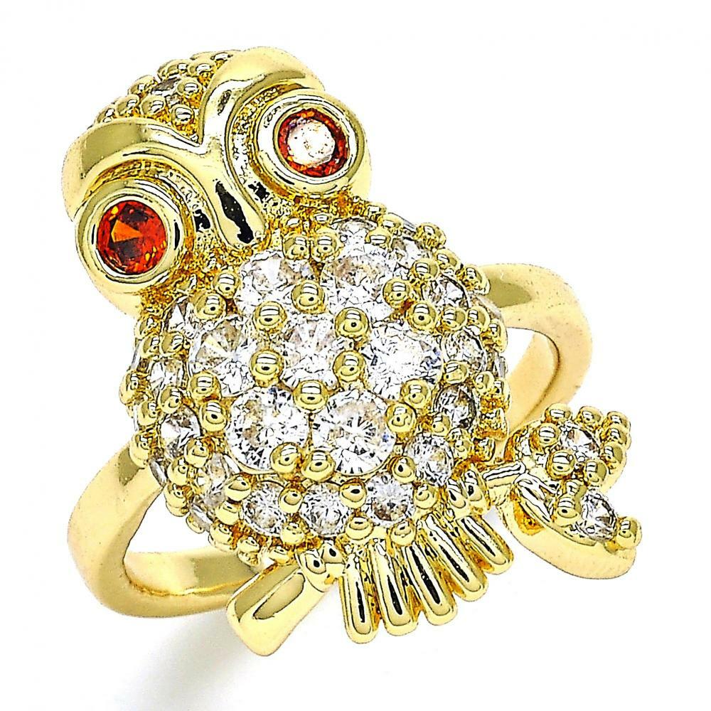 14K GOLD PLATED RING OWL DESIGN W/ WHITE CZ AND RED CZ EYES SIZES 7.5, 8 M114-5