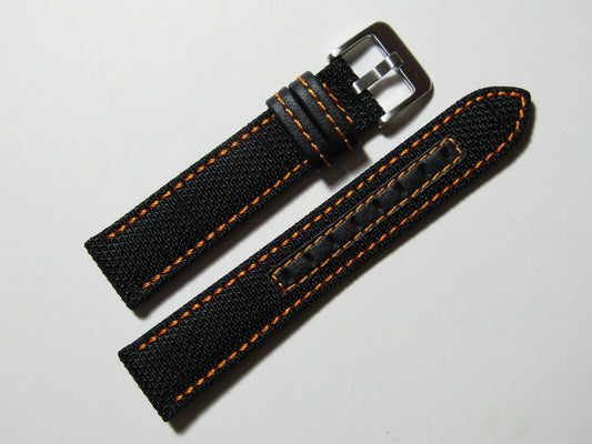 24mm Hadley-Roma MS848 Mens Orange Genuine Nylon and Leather Watch Band Strap