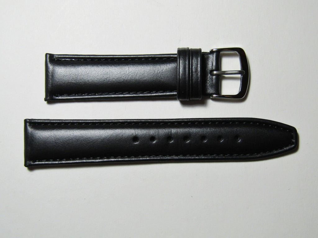18mm Hadley-Roma MS881 XL Mens Black Oil-Tan Padded Leather Watch Band Strap