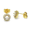 14K GOLD PLATED STUD EARRING WHITE CZ CIRCLE W/ 6 MM CENTER WHITE CZ M543