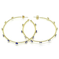 14K GOLD PLATED HOOP EARRINGS 2 X 57 MM WITH 10 BLUE EVIL EYES M481