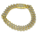 14K GOLD PLATED 8" FANCY BRACELET WITH WHITE MICRO PAVE CZ LINKS & BOX LOCK M740
