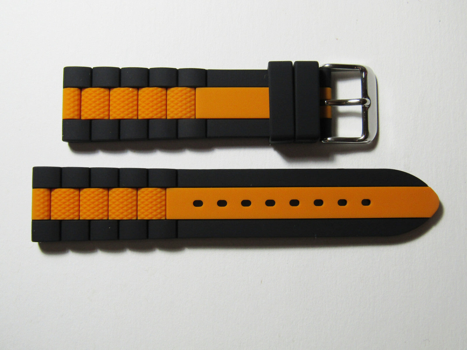 24mm Hadley-Roma MS3344 Mens Black Orange Silicone Rubber Dive Watch Band Strap