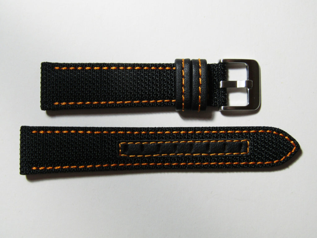 22mm Hadley-Roma MS848 Mens Orange Genuine Nylon and Leather Watch Band Strap