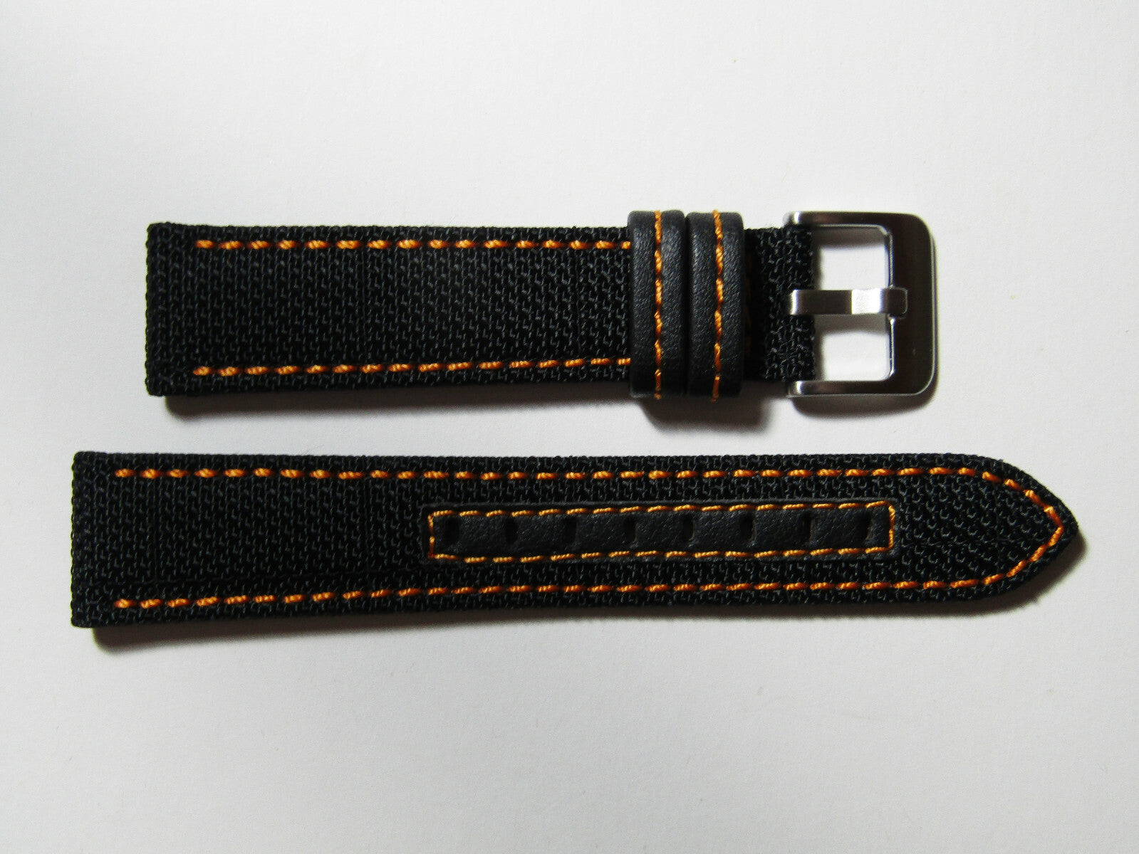 22mm Hadley-Roma MS848 Mens Orange Genuine Nylon and Leather Watch Band Strap