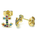 14K GOLD PLATED STUD EARRING ANCHOR DESIGN WITH MULTI-COLOR CZ M313
