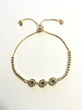 14K GOLD PLATED 7-11" BOLO BRACELET WITH 3 CIRCLES AND WHITE AND BLACK CZ M193