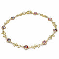 14K GOLD PLATED 9.5" ANKLET WITH RED EVIL EYES AND DOLPHINS CONNECTED M372