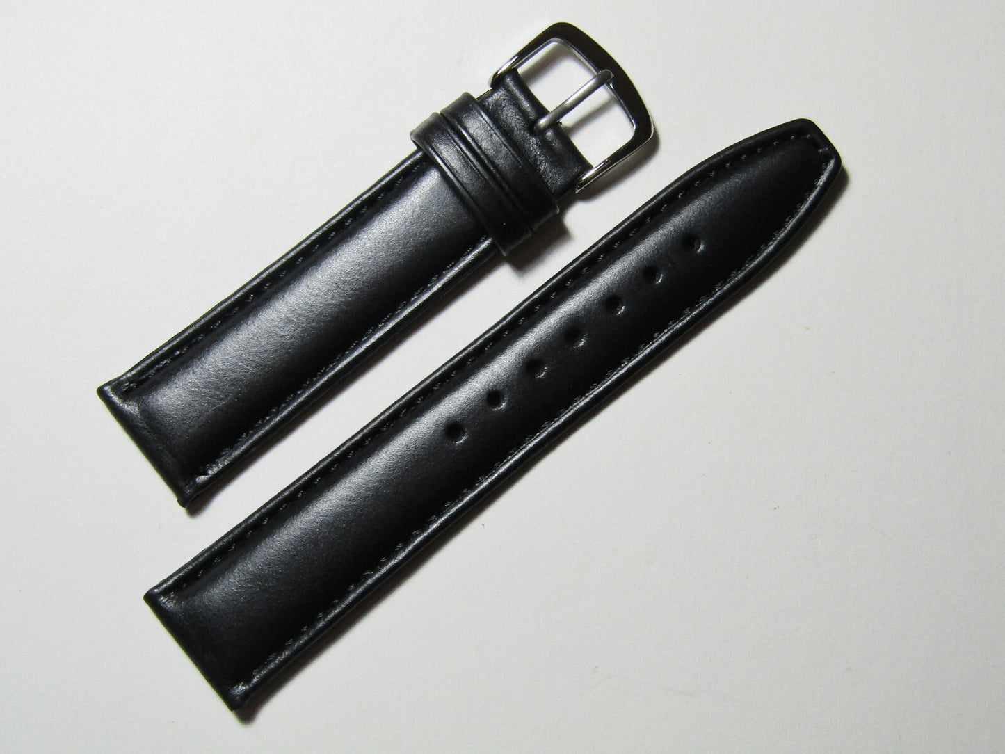 17mm Hadley-Roma MS881 Mens Black Oil-Tan Smooth Padded Leather Watch Band Strap