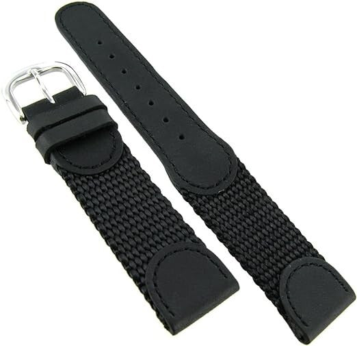 20mm MS866 Black Hadley-Roma Mens Leather & Nylon Army Watch Band Strap Military
