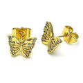 14K GOLD PLATED STUD EARRING BUTTERFLY DESIGN WITH WHITE MICRO PAVE CZ M611