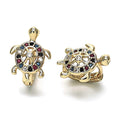 14K GOLD PLATED SMALL HUGGIE HOOP WITH TURTLE AND MULTI COLOR MICRO PAVE CZ M629