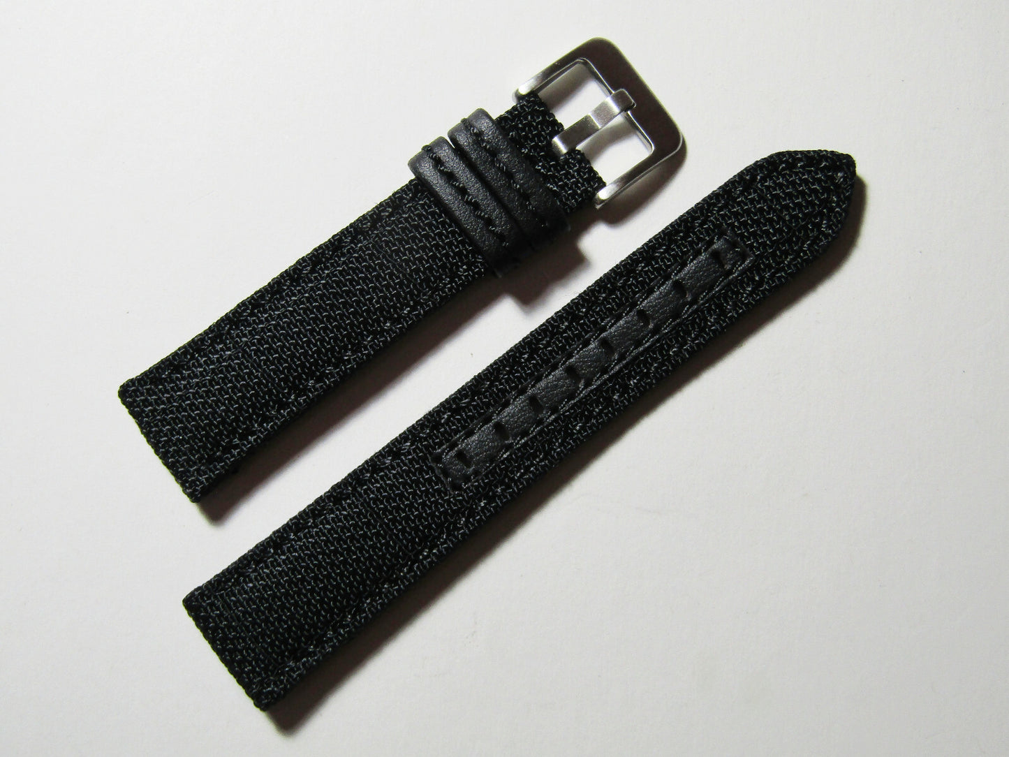 24mm Hadley-Roma MS848 Mens Black Genuine Nylon and Leather Watch Band Strap