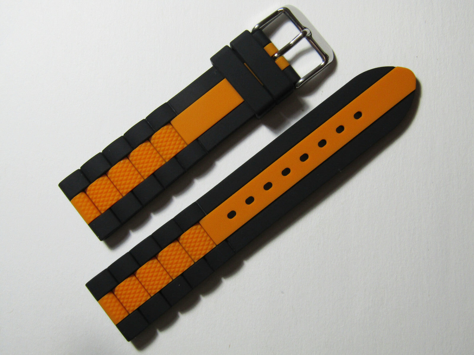 22mm Hadley-Roma MS3344 Mens Black Orange Silicone Rubber Dive Watch Band Strap