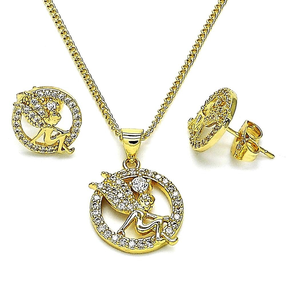 14K GOLD PLATED EARRING PENDANT 18" SET FAIRY DESIGN W/ WHITE MICRO PAVE CZ M569
