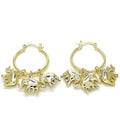 14K GOLD PLATED 2X25 MM HOOP W/ 3 ELEPHANT CHARM DANGLES AND SNAP IN CLASP M177
