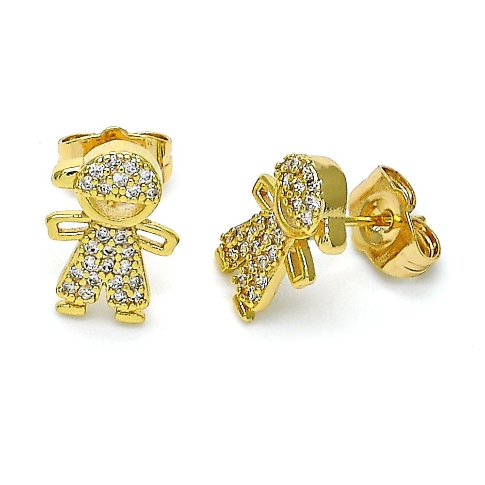 14K GOLD PLATED STUD EARRING LITTLE BOY DESIGN WITH WHITE MICROPAVE CZ M615