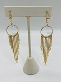14K GOLD PLATED 3 1/2" DANGLE EARRINGS W/ CHAIN FRING W/ MOON & STAR CHARMS SE23
