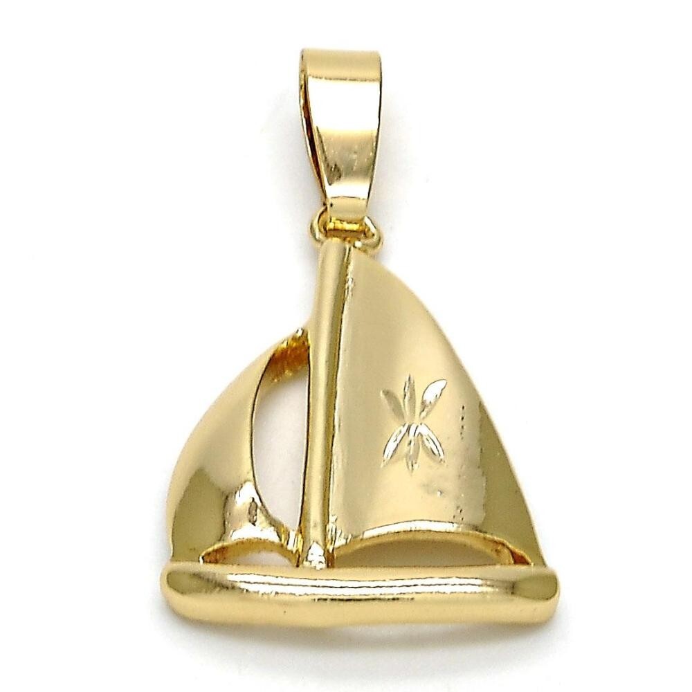 14K GOLD PLATED SAILBOAT PENDANT WITH HIGH POLISHED FINISH & BALE FOR CHAIN M721