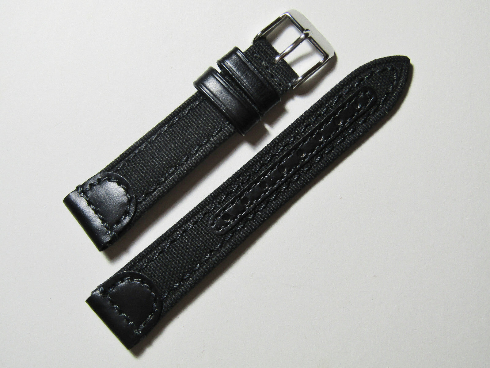 18mm Hadley-Roma MS868 Mens Black Canvas and Leather Watch Band Strap