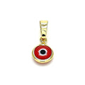14K GOLD PLATED PENDANT 9MM RED EVIL EYE IN BEZEL SETTING W/ BALE FOR CHAIN M719