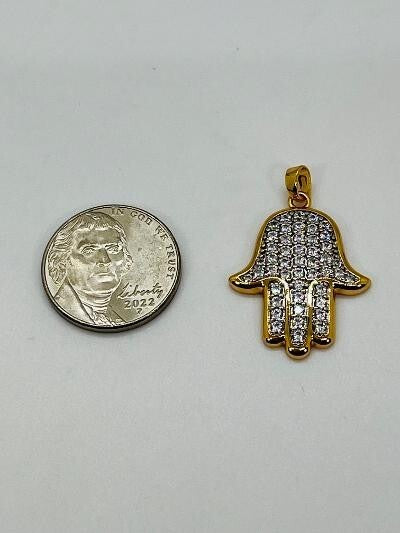 14K GOLD PLATED PENDANT HAMSA WITH WHITE MICROPAVE CZ SP6