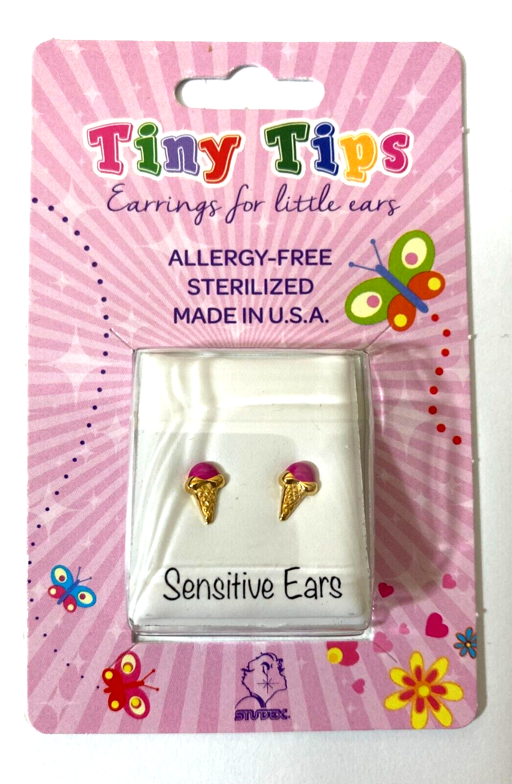 Studex Tiny Tips Earrings For Little Ears TT6008 Gold Plated Pink Ice Cream