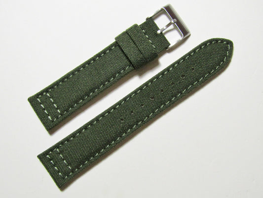 22mm Hadley-Roma MS850 Mens Army Olive Green Cordura Canvas Watch Band Strap