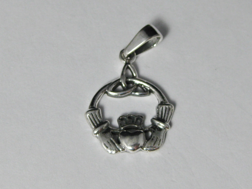 .925 Sterling Silver Claddagh with Celtic Knot Pendant J 72