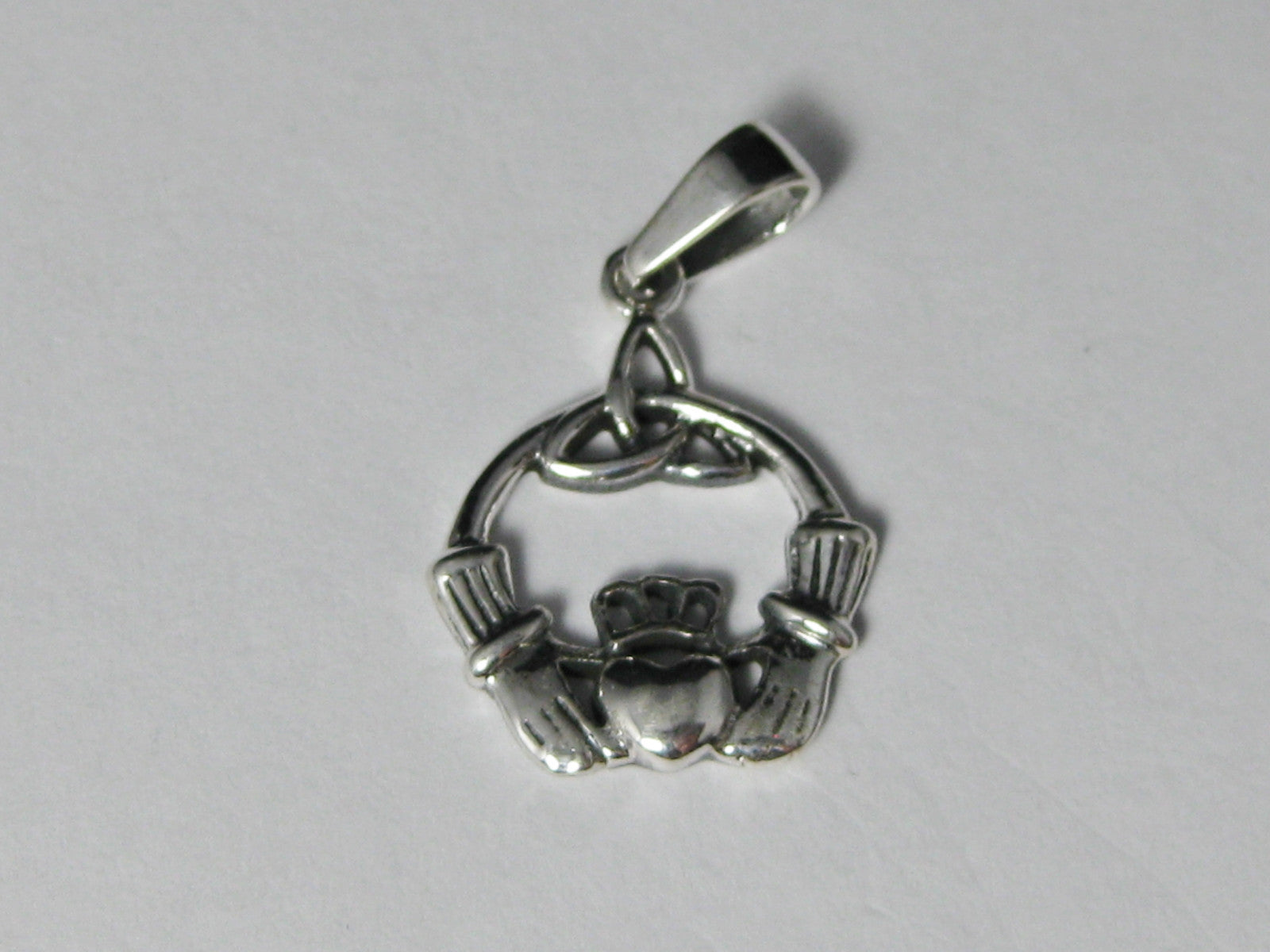 .925 Sterling Silver Claddagh with Celtic Knot Pendant J 72
