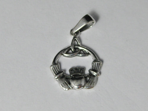 .925 Sterling Silver Claddagh with Celtic Knot Pendant J 72