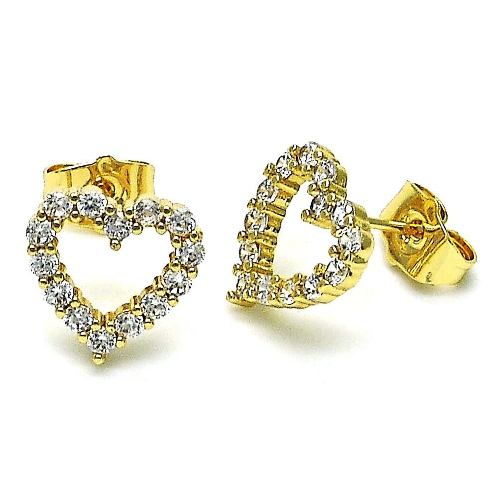14K GOLD PLATED STUD EARRING OPEN HEART DESIGN WITH WHITE MICRO PAVE CZ M623