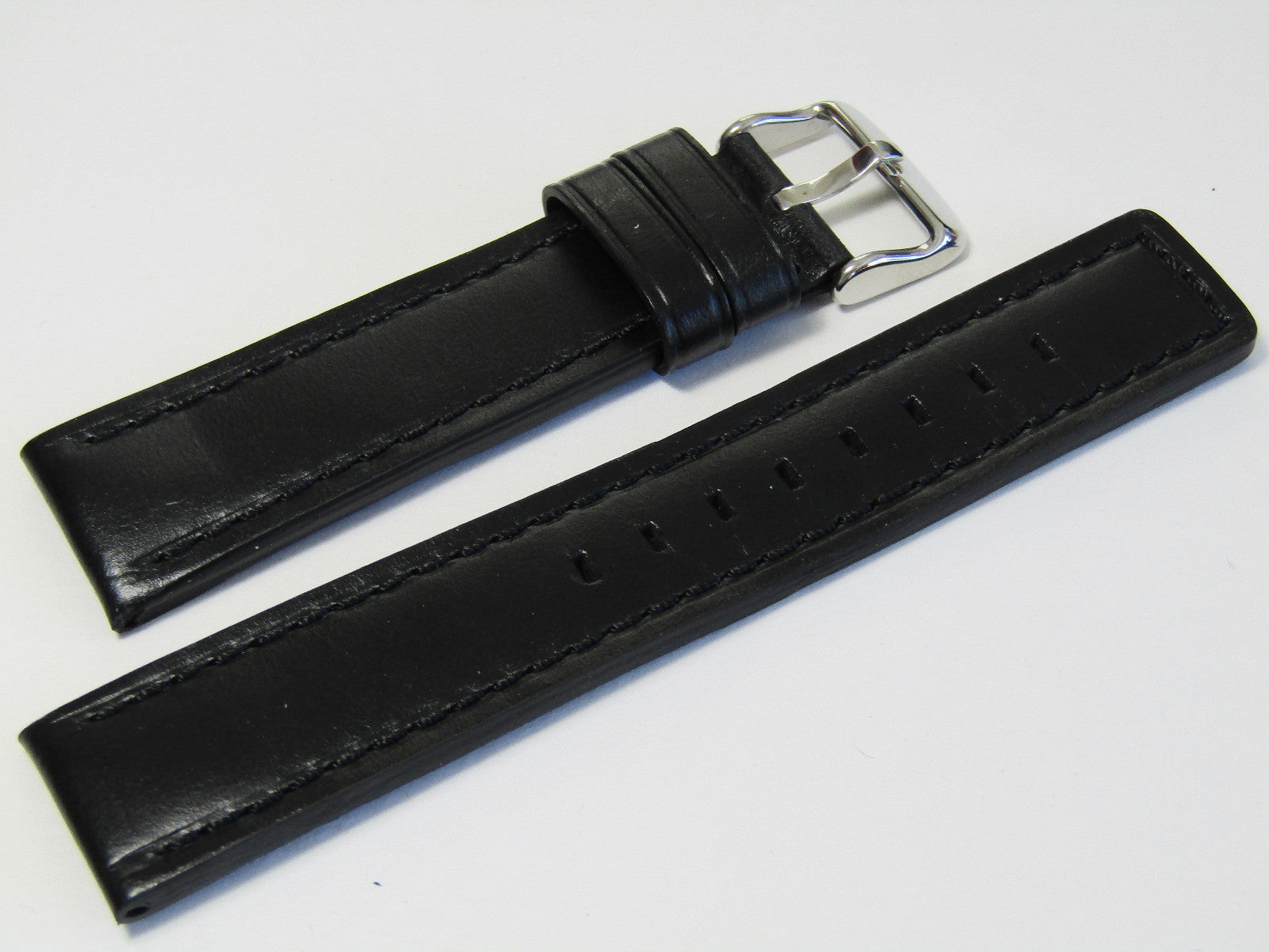 22mm Hadley-Roma MS784 Mens Black Oil-Tan Waterproof Leather Watch Band Strap