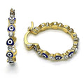 14K GOLD PLATED HOOP EARRING WITH BLUE ENAMEL HEART SHAPE EVIL EYES L M641