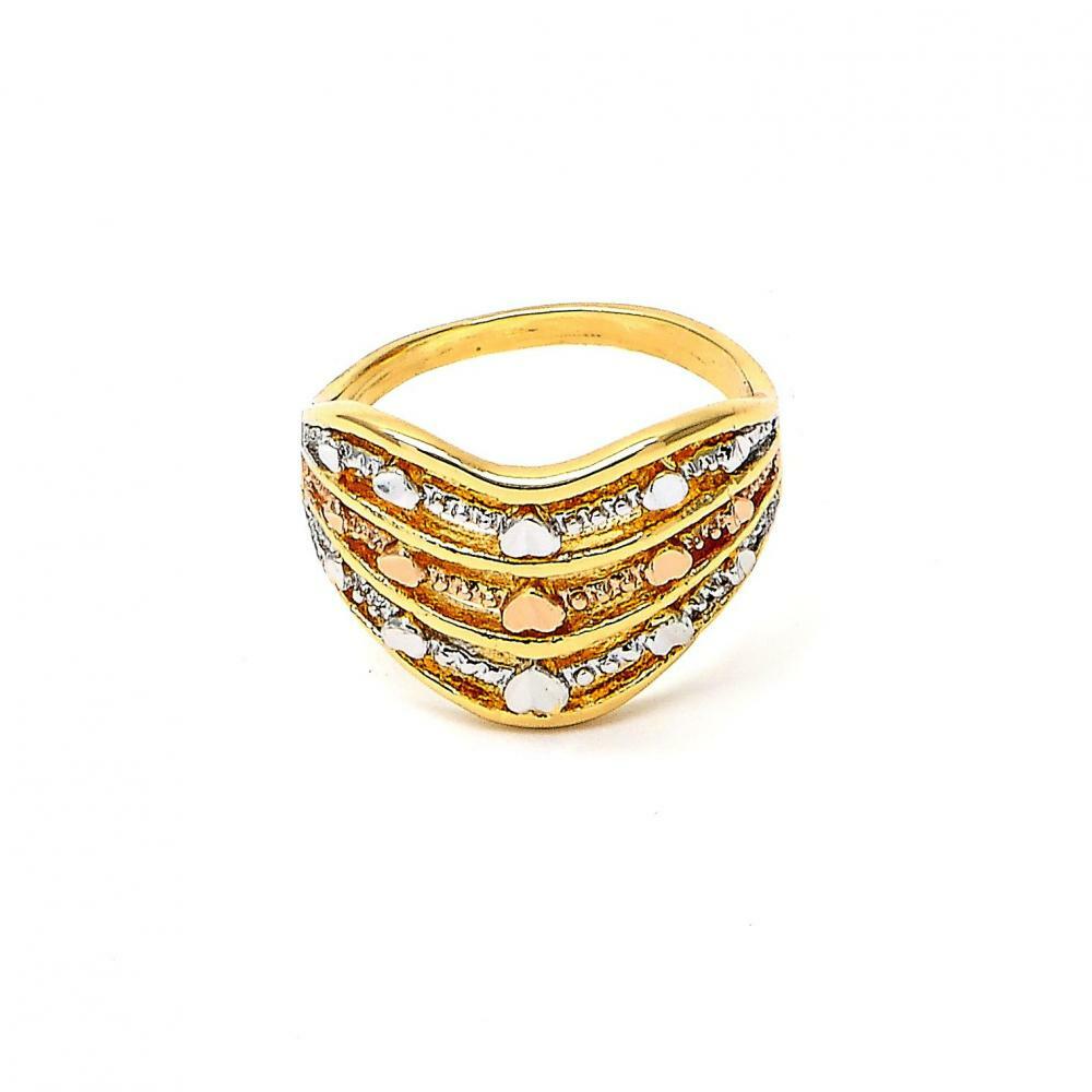 14K GOLD PLATED TRI-COLOR RING HEART & LOVE DESIGN WITH HIGH POLISH FINISH M81-2