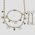 14K GOLD PLATED NECKLACE/BRACELET/EARRING SET W/ EVIL EYES & BUTTERFLIES M691