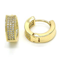 14K GOLD PLATED SMALL HUGGIE HOOP WITH 3 ROWS OF WHITE MICROPAVE CZ M290