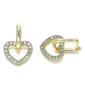 14K GOLD PLATED HUGGIE EARRINGS WITH WHITE MICROPAVE OPEN HEART DANGLES M382