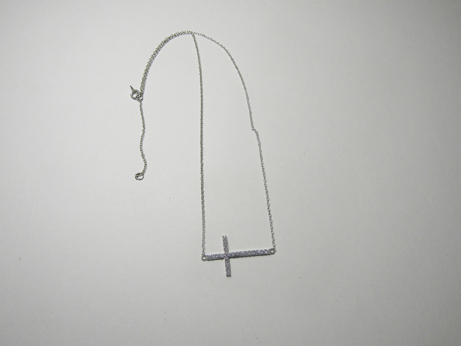 .925 STRERLING SILVER SIDEWAY CROSS WITH CZ 16 INCH CHAIN WITH 2 INCH EXT J 104