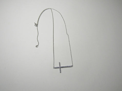 .925 STRERLING SILVER SIDEWAY CROSS WITH CZ 16 INCH CHAIN WITH 2 INCH EXT J 104