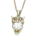 14K GOLD PLATED OWL PENDANT W/ 10MM WHITE CUBIC ZIRCONIA AND 20" CHAIN M187