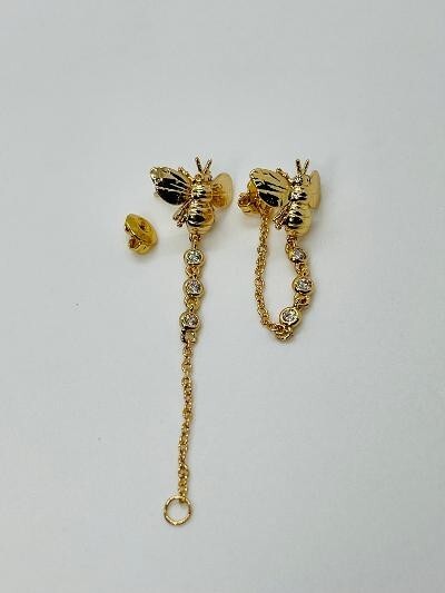 14K GOLD PLATED STUD DANGLE EARRINGS BUMBLE BEE WITH 3 3MM WHITE CZ DANGLES SE34